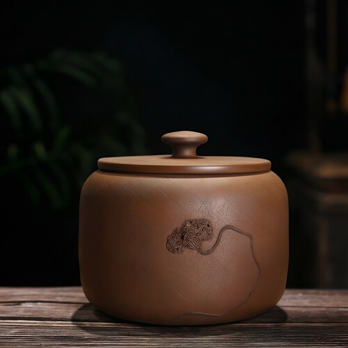 紫陶云南建水菩提纹莲蓬茶叶罐