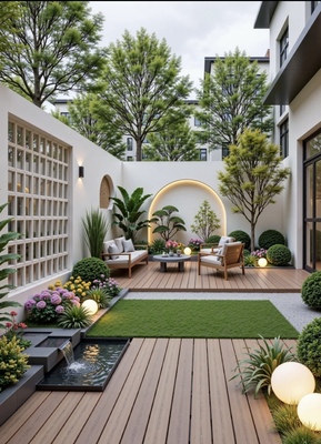 庭院设计效果图小花园布置院子露台顶楼农村别墅景观园林施工方案