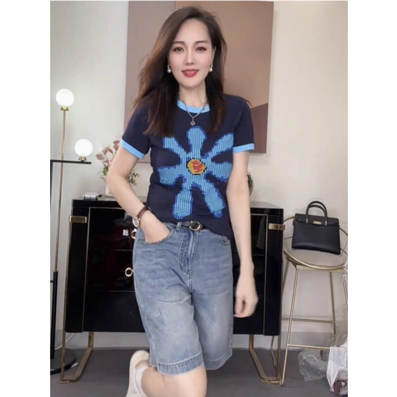 欧洲站2024新款女款洋气短袖减龄t恤女修身显瘦上衣夏装体恤半袖