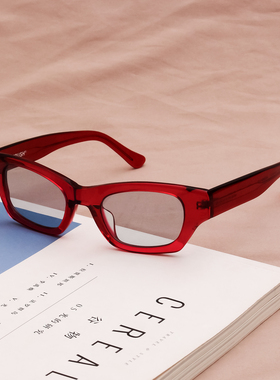 日本复古猫眼上扬太阳眼镜女方框大圆脸墨镜男红色街拍配度数近视