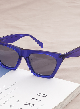 显脸小 新时尚欧美范个性猫眼墨镜女明星袁伶嫣同款太阳镜蓝色