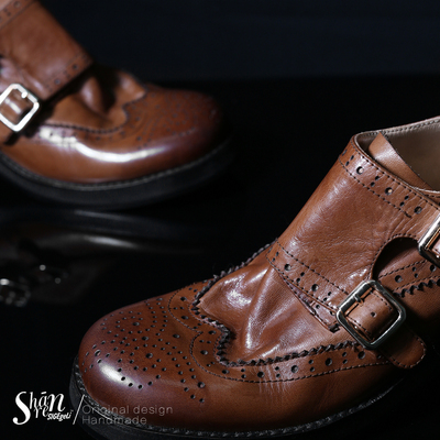 ShānRen重工水洗 高级感老钱风粗跟小皮鞋女高跟乐福鞋女布洛克