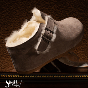 ShānRen增高7.0CM 羊羔毛博肯鞋加绒保暖包头半拖鞋女外穿毛毛鞋