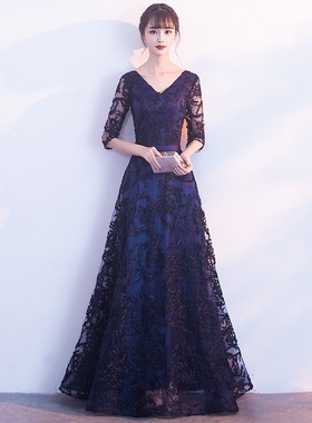 出租 蓝色时尚修身长款晚礼服宴会主持人聚会派对连衣裙聚会租借