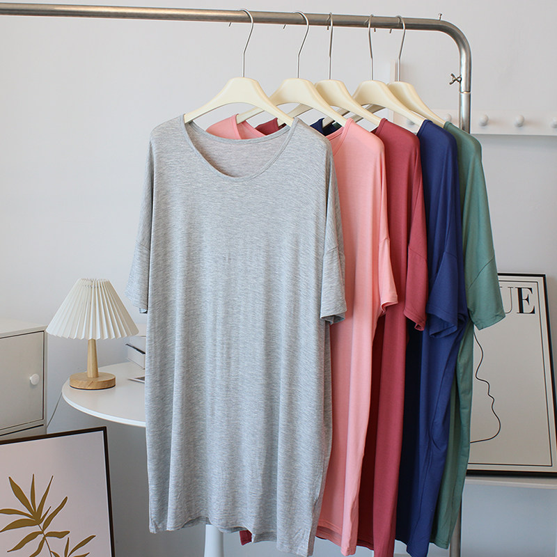 柔软垂感~莫代尔短袖连衣裙女夏宽松显瘦居家睡裙大板型中长款T恤