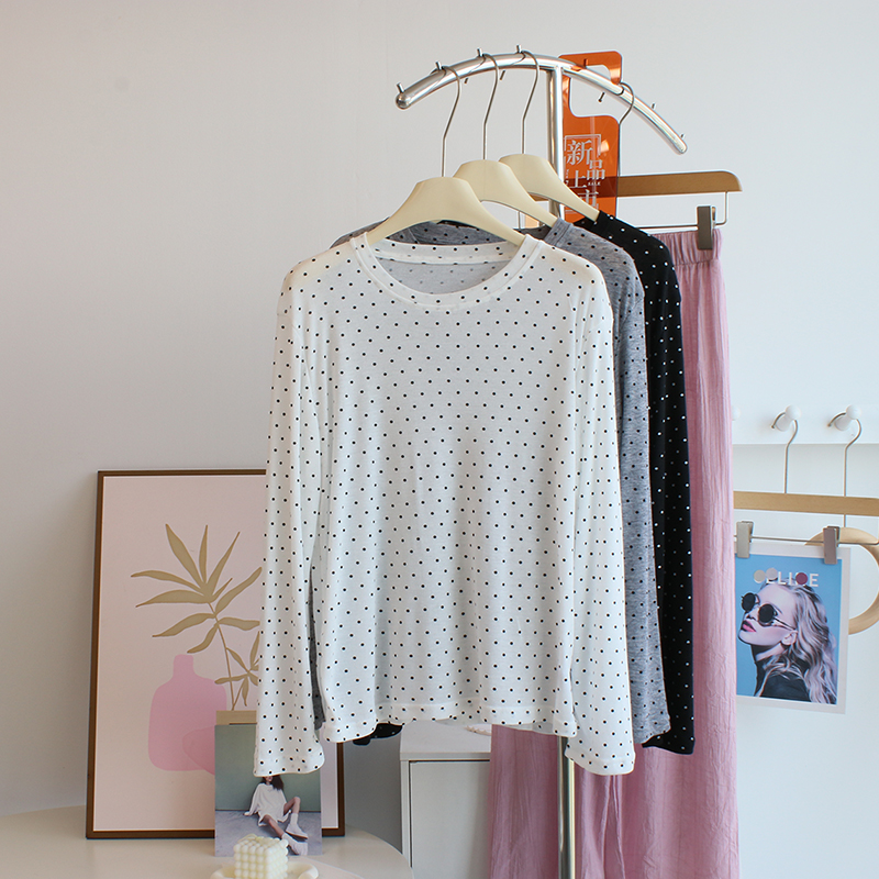 丝滑软糯~微透天丝波点面膜t恤女夏薄款宽松长袖防晒衣女神范上衣