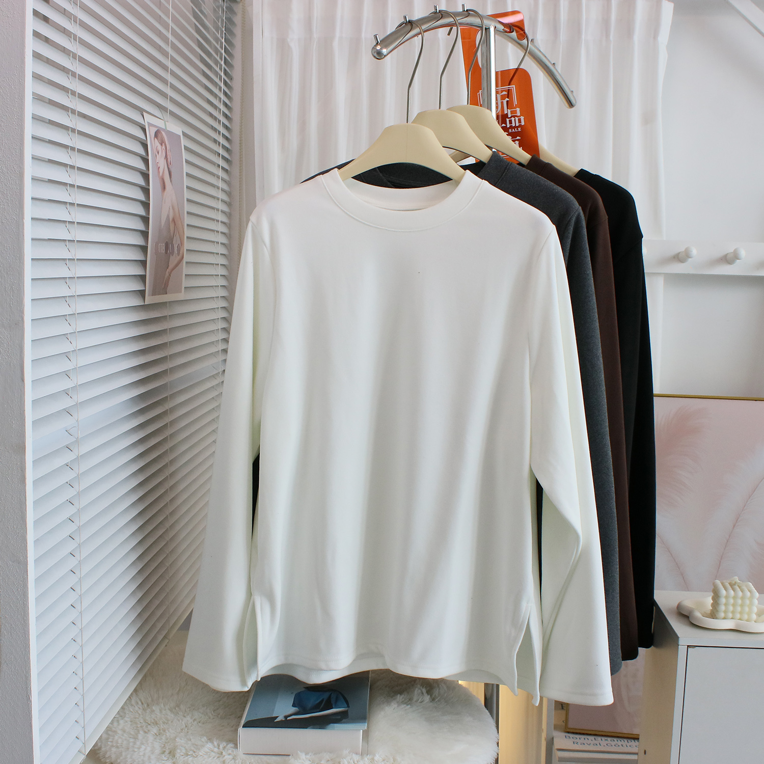 简约厚款德绒长袖T恤打底衫上衣