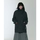 今日艺术家原创深灰色条纹富江复古学院高领羊毛呢子外套大衣