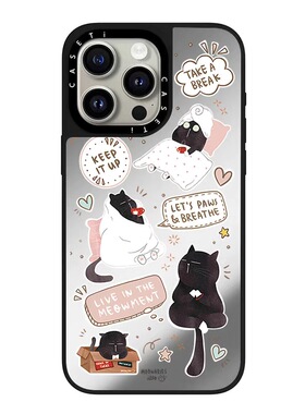 CASE联名裹被子小黑猫适用17promax手机壳iPhone16pro苹果15plusMagSafe磁吸14p镜面C家13潮流12高级INS11