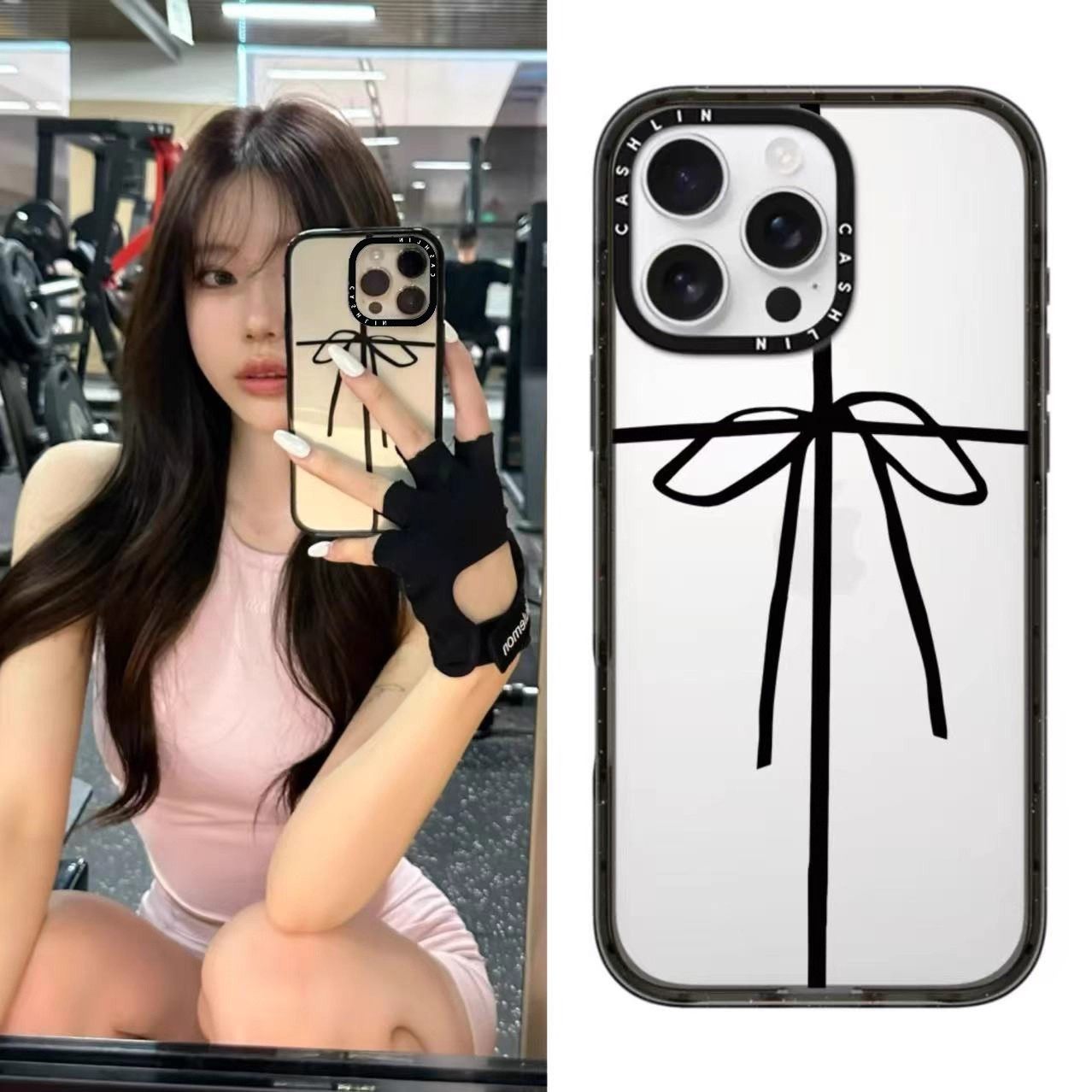c联名金泰妍同款黑色蝴蝶结适用苹果17promax手机壳iPhone15plus保护套透明防摔13/14pro全包小众12/11promax