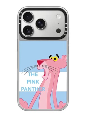 CASE联名蓝底英文粉红豹适用promax手机壳iPhone16pro苹果15plusMagSafe磁吸14p镜面C家13可爱12潮流11银框