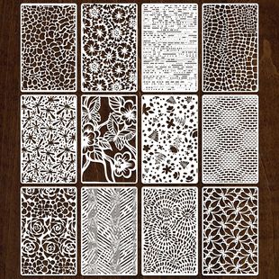 亚马逊几何花草纹理镂空绘画模板 diy拓印漏印墙绘木饰面制图模具