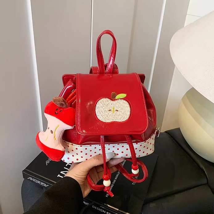 潮流背包2025新款韩系波点苹果双肩包包女孩时尚潮撞色pu迷你书包