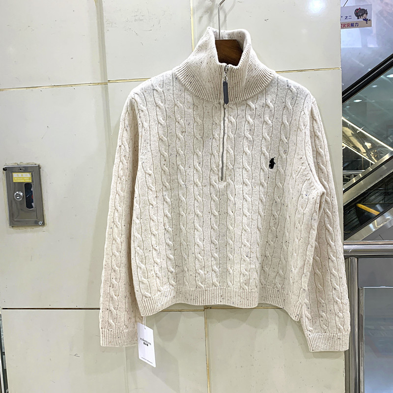 225-5180欧洲站秋冬时尚气质拉链半开领刺绣麻花针织羊绒羊毛衫女