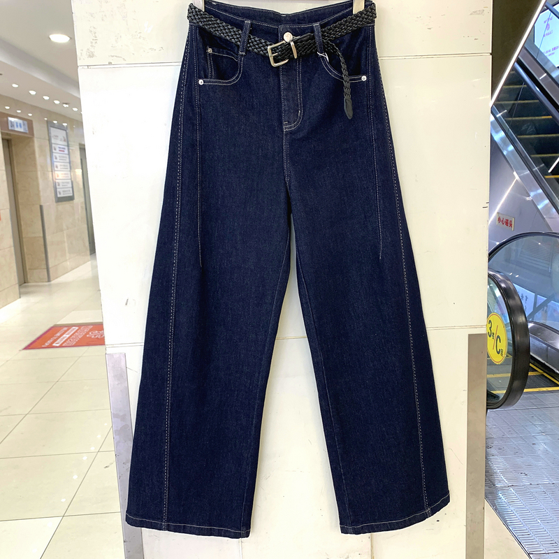 N-88175欧洲站高腰显瘦直筒裤牛仔裤女裤阔腿裤压明线四面弹秋装