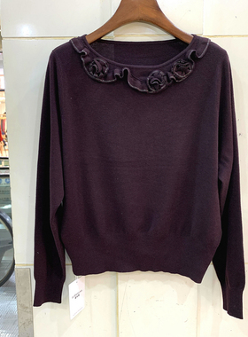 30-25523欧洲站秋装2025时尚山茶花立体装饰圆领休闲减龄羊毛衫女