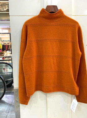 363-8876 时尚镂空花横条纹半高领休闲羊毛针织衫毛衣打底冬装女