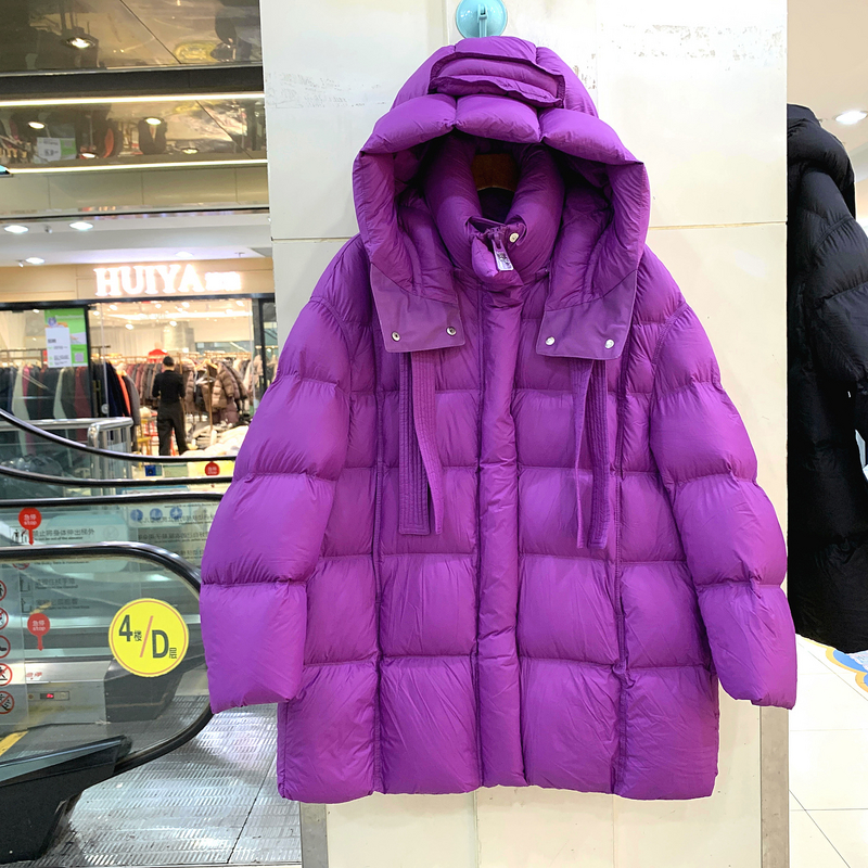 JD851 飘带可拆卸连帽云朵泡芙阔版龟背休闲中长羽绒服欧货冬装