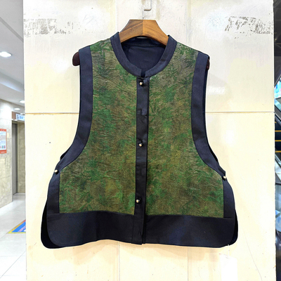 1025 欧春装2026时尚撞色扎染花单排扣圆领桑蚕丝两面穿马甲外套