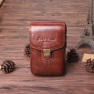 牛皮腰包男包真皮手机包 6.3寸穿皮带腰包挂包零钱包证件包 5寸到