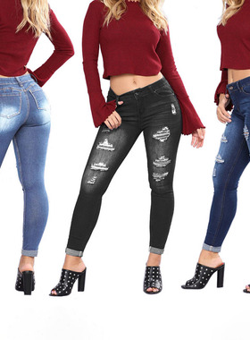 women fashion tight skinny jeans ripped denim girls pants