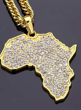 2024Africa map chain gold necklace diamond hiphop night club