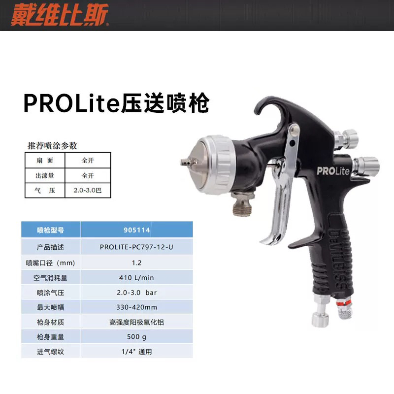 戴维比斯DEVILBISS汽车喷枪PROLite压送工业下壶喷漆枪