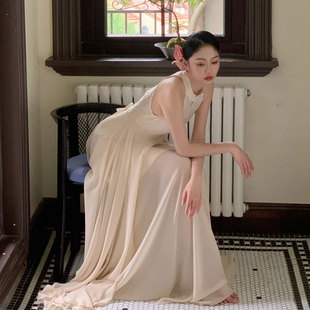 2024年新款度假夏季复古超大摆求婚敬酒舞蹈旅拍约会长裙连衣裙女