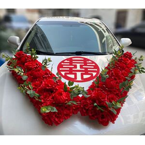 婚庆婚礼仿真花婚车装饰车头花主副车布置车队吸盘式简约v型吸盘