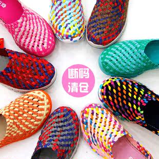 老北京布鞋女时尚款罗马编织鞋凉鞋软底一脚蹬平底懒人鞋休闲鞋子