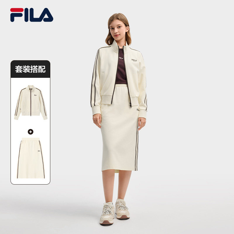 FILA斐乐官方长袖运动套装女春季新款休闲外套裙子跑步健身训练服