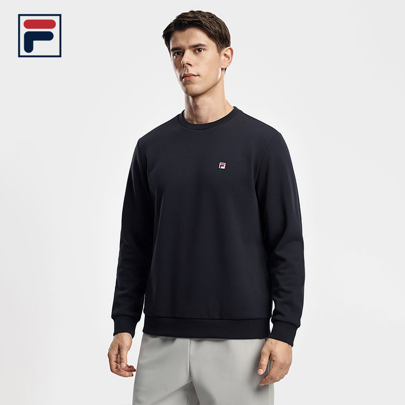 FILA 斐乐网球卫衣26冬季新款空气棉男士正肩运动内搭打底长袖T