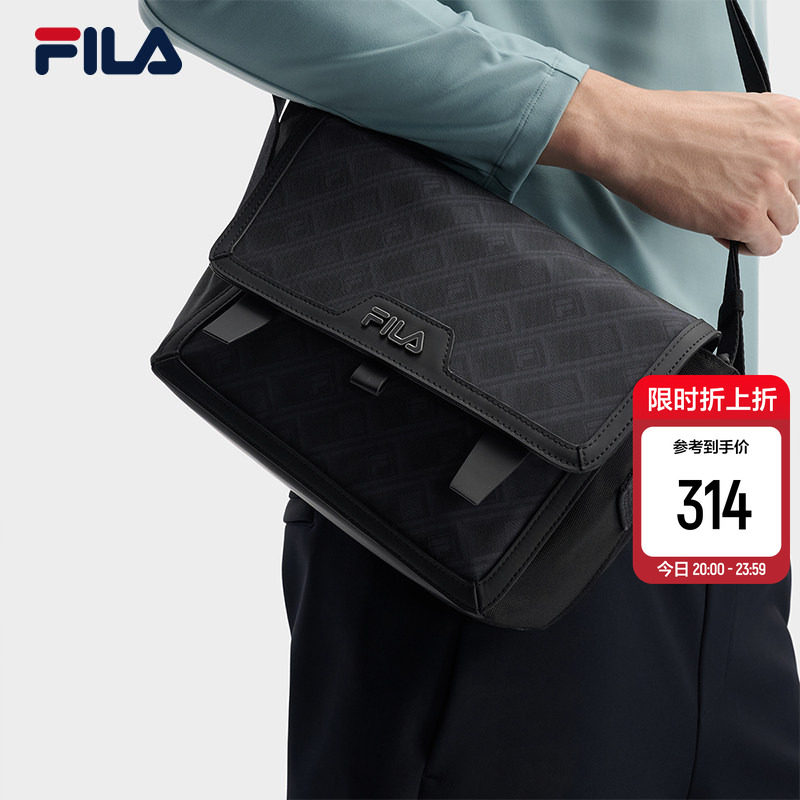 黑武士|FILA 斐乐官方男通勤挎包新款老花满印单肩包斜挎包随身