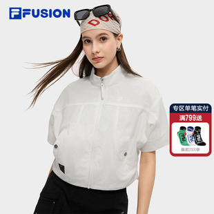 時(shí)尚 FILA FUSION斐樂(lè)潮牌梭織短袖 外套女2025秋新款 上衣 寬松短款