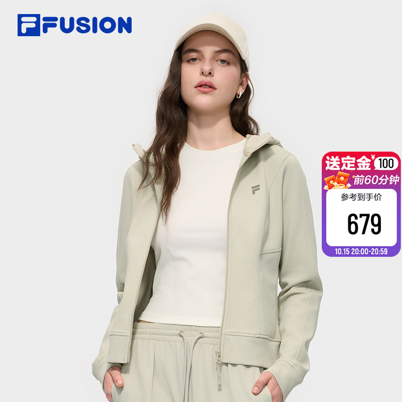 FILA FUSION斐乐潮牌针织连帽外套女2025冬新款时尚休闲修身上衣