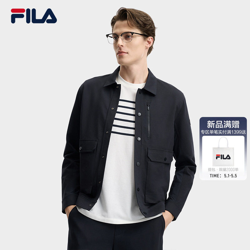 FILA斐乐官方男针织长袖外套2026夏新款工装商务休闲行政夹克上衣