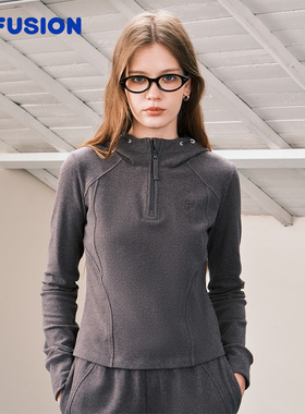 FILA FUSION斐乐潮牌女子连帽卫衣2026春季新款时尚修身针织上衣
