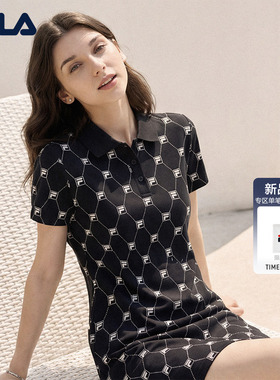 FILA斐乐官方女针织连衣裙2026夏新款休闲满印老花经典修身POLO裙