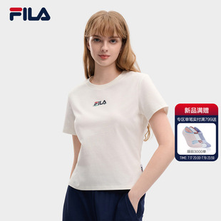 FILA斐乐女子短袖衫2026秋季新款纯棉修身网球运动T恤短款上衣