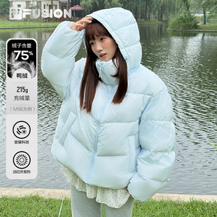 休闲宽松保暖连帽外套 新款 FILA FUSION斐乐潮牌羽绒服女2025冬季