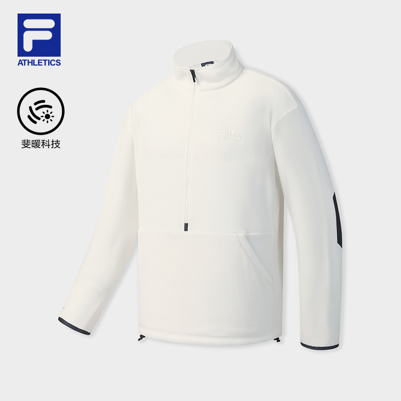 FILA 斐乐官方男子针织长袖上衣2025冬季新款户外运动加绒舒适长T