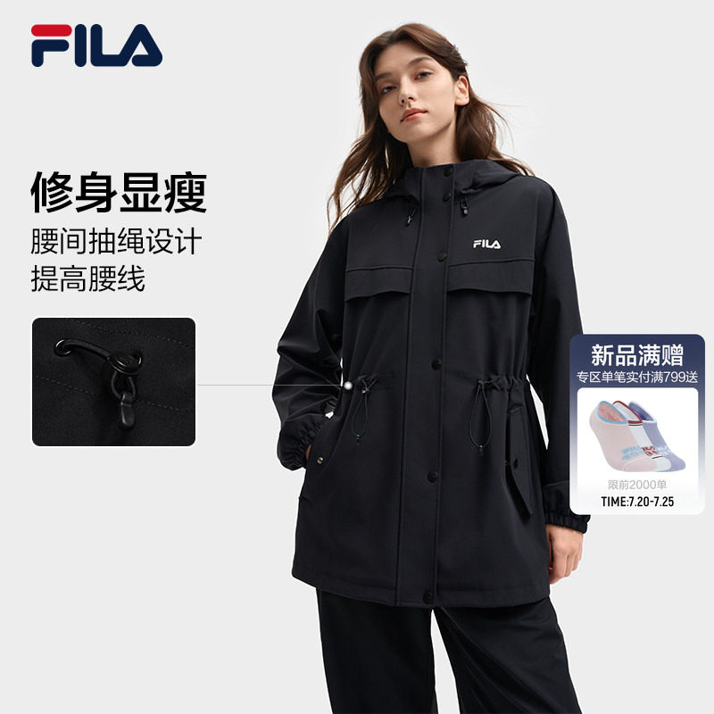 FILA斐乐官方女装外套秋季时尚休闲收腰显瘦宽松连帽风衣工装上衣