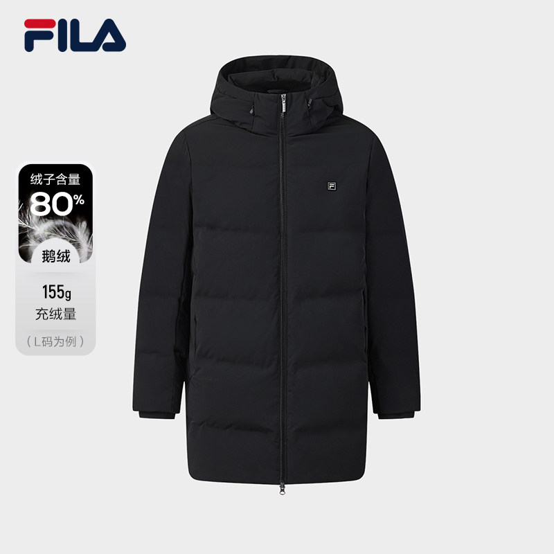 FILA斐乐男士中长款鹅绒羽绒服2025冬新款时尚休闲保暖连帽外