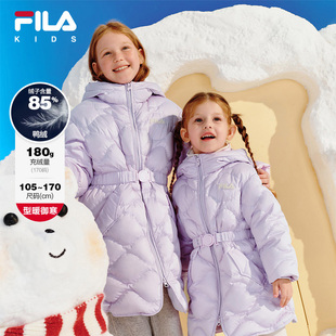 FILA KIDS斐乐童装儿童羽绒服冬季款女童中长款保暖休闲连帽外套