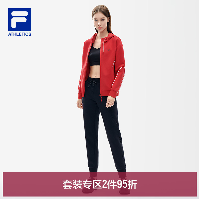 fila 斐乐官方女士运动套装2022年春季新年款连帽舒适红色服装