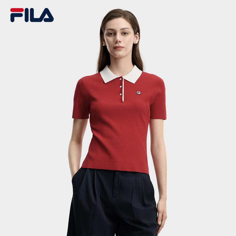 FILA斐乐官方短袖编织衫女夏季新款运动百搭短装休闲轻薄polo上衣