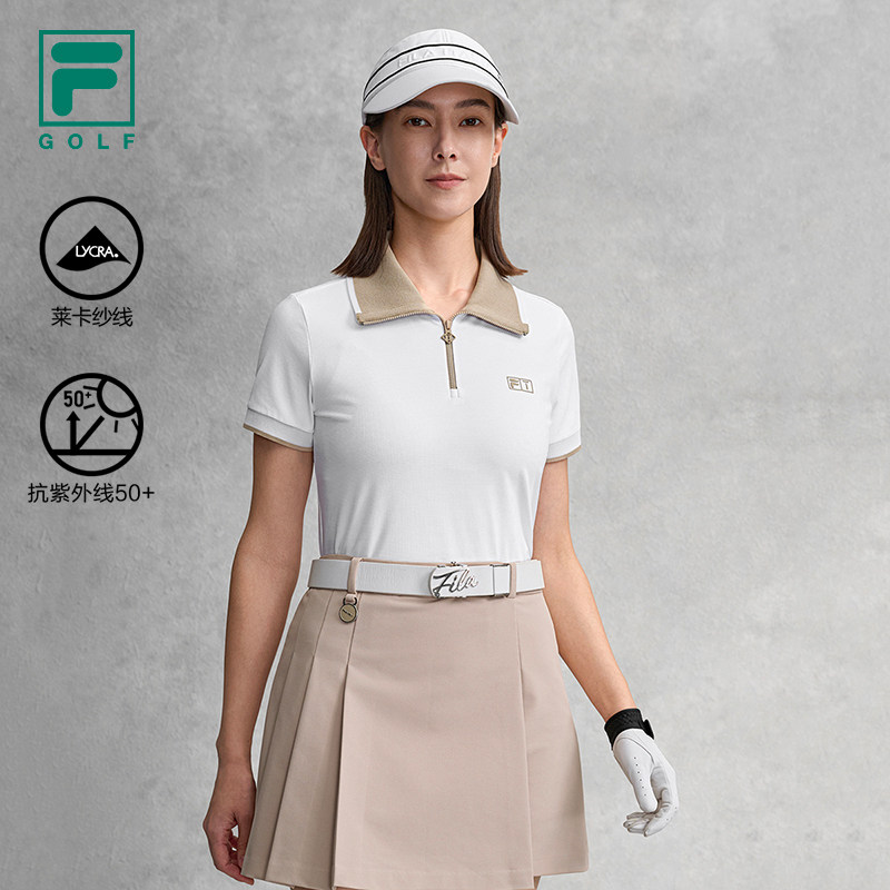 FILA 斐乐官方女子针织短袖衫2026春季新款高尔夫运动防晒P