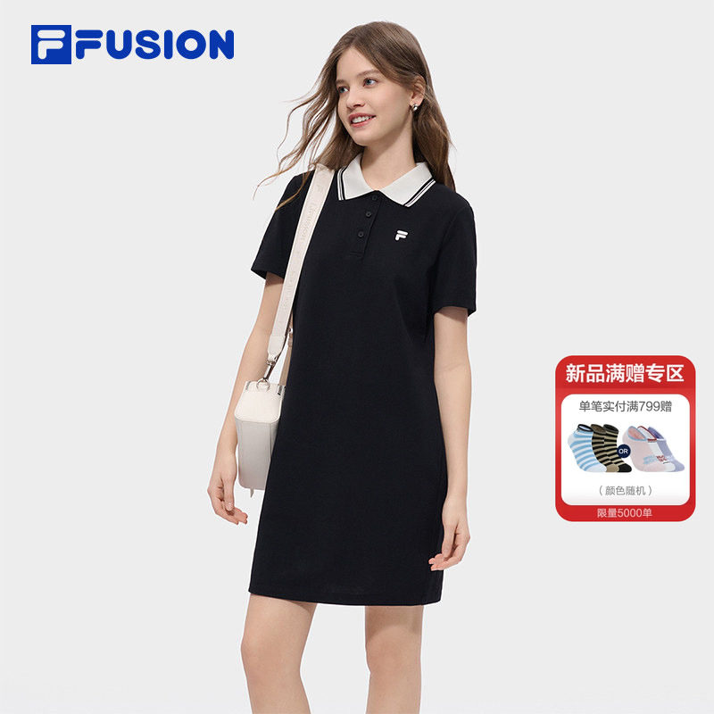 FILA FUSION斐乐潮牌女子针织连衣裙2026夏季新款领口撞色POLO裙