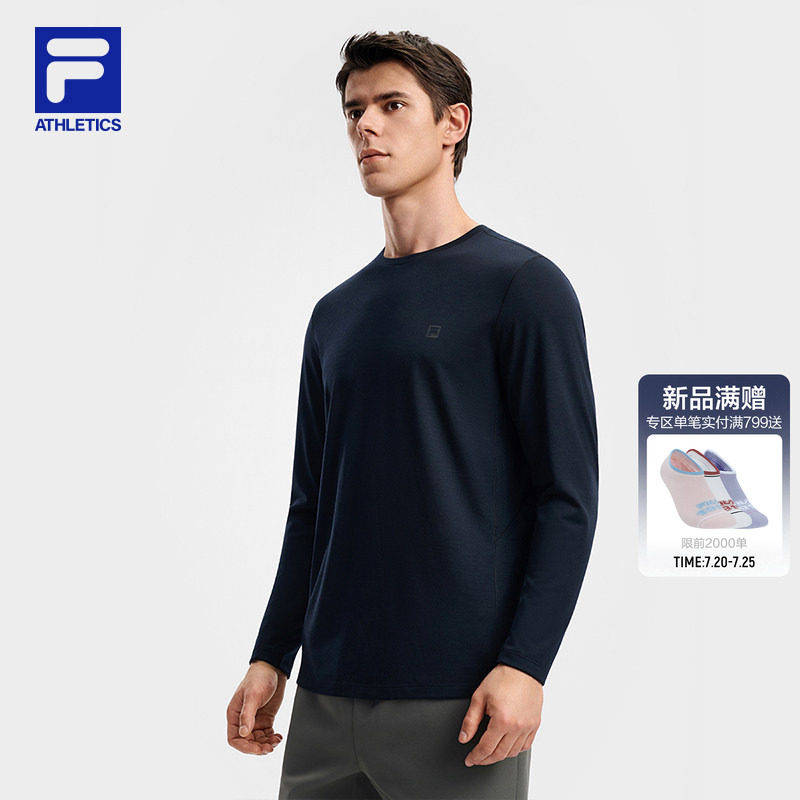 FILA 斐乐针织羊毛长袖T恤男2026秋新款健身运动简约基础打底上衣
