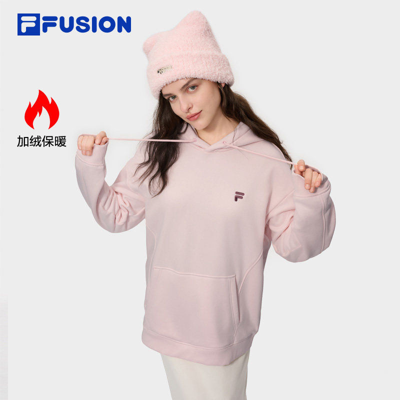 FILA FUSION斐乐潮牌连帽加绒卫衣26秋新款男休闲宽松情侣上衣女
